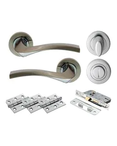 Sines Lever On Rose WC Door Pack - Satin Nickel Chrome