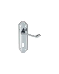Ashtead Lever on Backplate with 3 Hinges - Polished Chrome