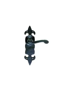 Fleur De Lys Lever on Backplate with 3 Hinges - Black Powder Coat