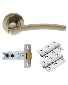 Tavira Lever on Rose Bathroom Latch Set - Satin Nickel