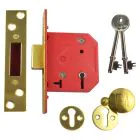 Union 5 Lever Mortice Deadlock - Polished Lacquered Brass