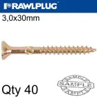 Rawlplug Chipboard Screw 3mm x 30mm 40pcs - Yellow