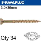 Rawlplug Chipboard Screw 3mm x 35mm 34pcs - Yellow