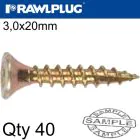 Rawlplug Chipboard Screw 3.5mm x 20mm 40pcs - Yellow