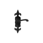 Fleur De Lys Lever on Backplate with 3 Hinges WC - Black Powder Coat