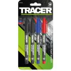 Tracer Pack Of 4 x Permanent Markers - Black, Red, Blue